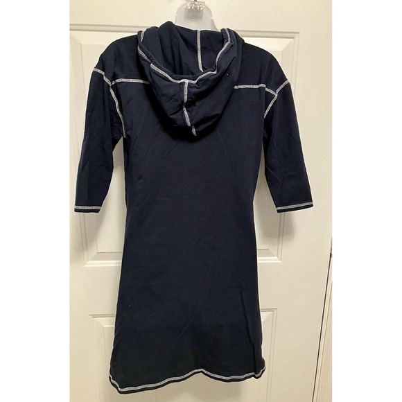 eShakti Navy Blue White Hoodie Stretch Dress Pockets Sz Small 4 V Neck  *CUTE*!! - Picture 4 of 5